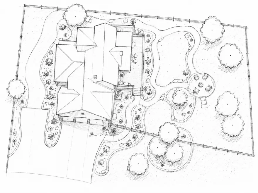 Hand-drawn landscape design plan for a full Hill Country property