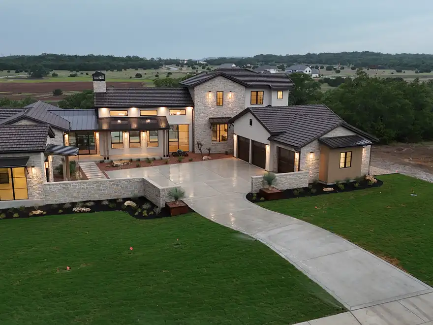 Aerial view of a Brad Moore builder home landscape package