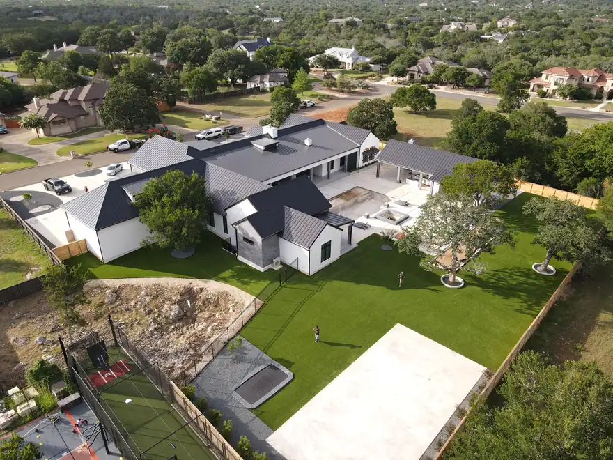 Aerial view of a completed Singer Services landscape in San Antonio